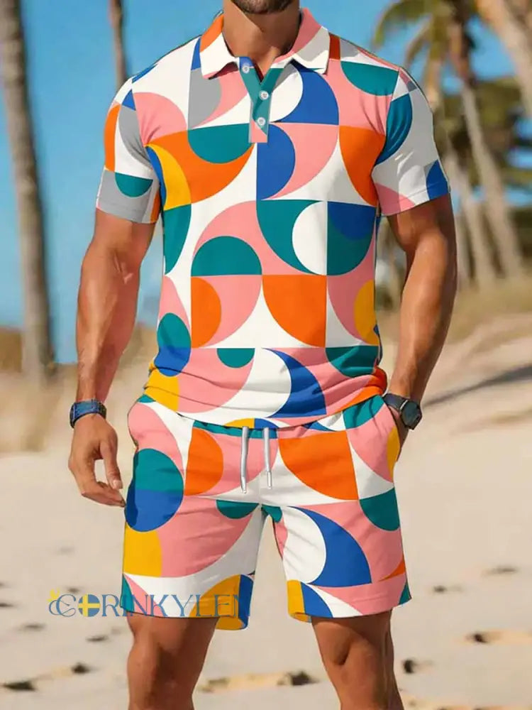 Mäns Vintage Business Style tryckt Casual Polo skjorta Sets - som bild / S