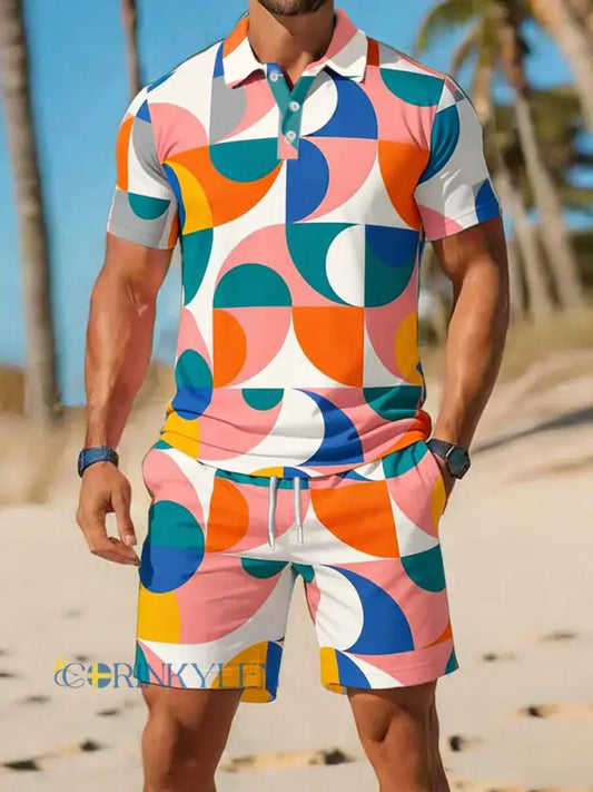 Mäns Vintage Business Style tryckt Casual Polo skjorta Sets - som bild / S
