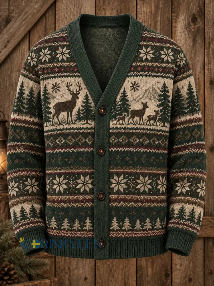 Mäns Vintage Fair Isle renar Skriv ut Casual Cardigan Tröjar - som bild / S