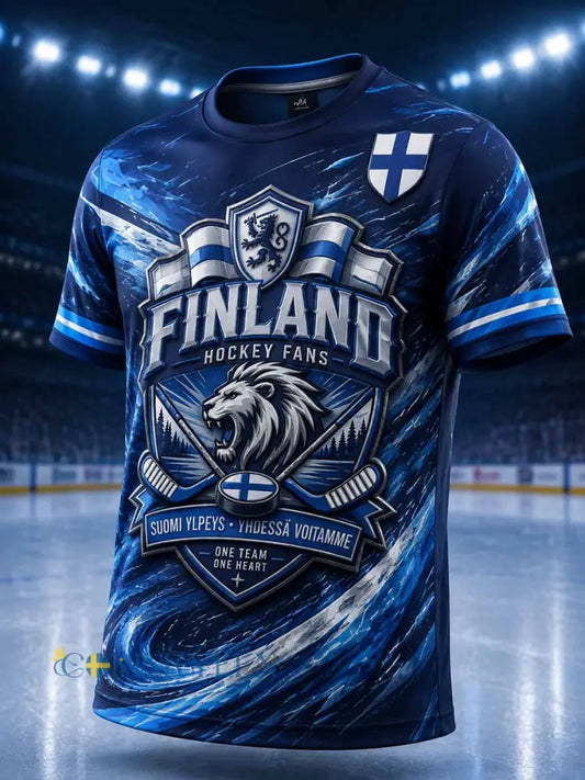 Mäns Vintage Finland Ishockey mönster Tryckt T-shirt - som bild / S