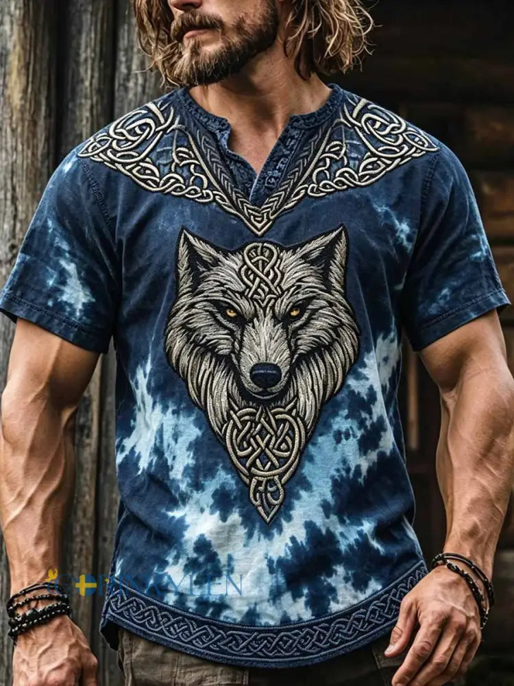 Mäns Vintage keltisk knop varg utskrift T-shirt - som bild / M