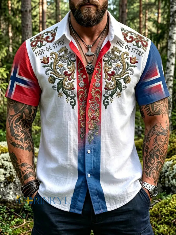 Mäns Vintage Norska-Print Patchwork Casual tröj - som bild / S