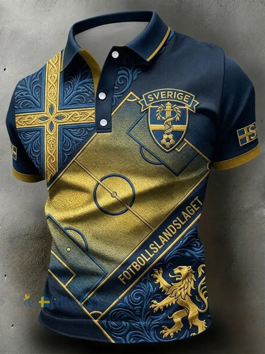 Mäns Vintage Svensk fotboll älskare 2026 Tryckt polo skjjorta - blå / S