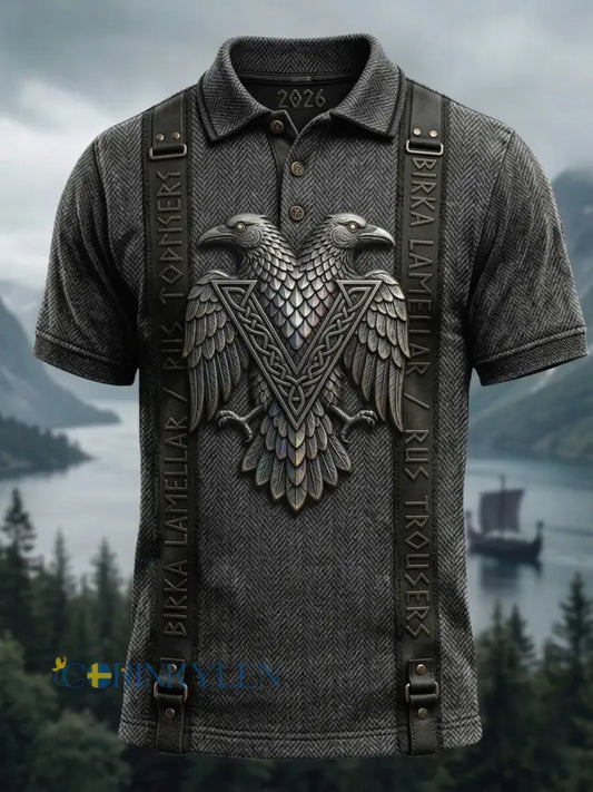 Mäns Vintage Svenska Birka Vikingaveckor Short-Slem polo skjjorta - grå / S