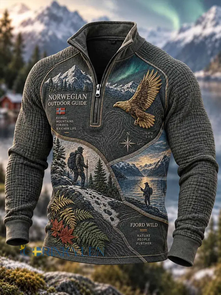 Mäns Vintage Traditionell utomhus livsmönster tryckt tröj - som bild / S