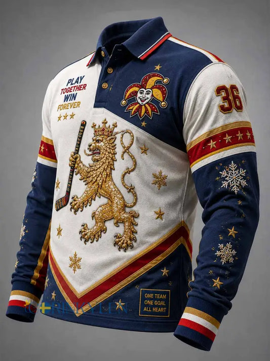 Mäns Vintage Traditionella Ishockey minnesmärke tryckt polo skjjorta - som bild / S