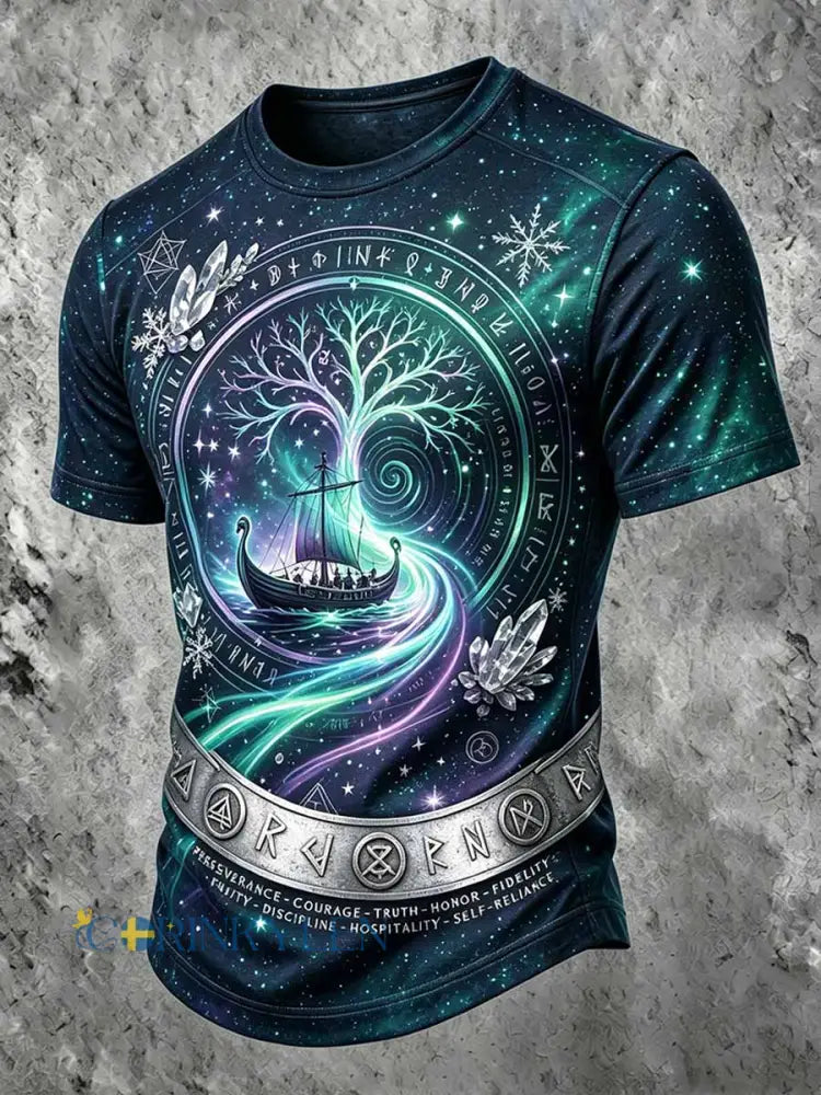 Mäns Vintage Viking Print Casual Short-Shirt - som bild / M