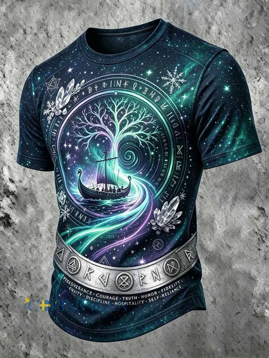 Mäns Vintage Viking Print Casual Short-Shirt - som bild / M