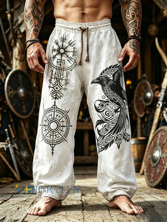 Mäns Vintage Viking tryckbyxor - som bild / S