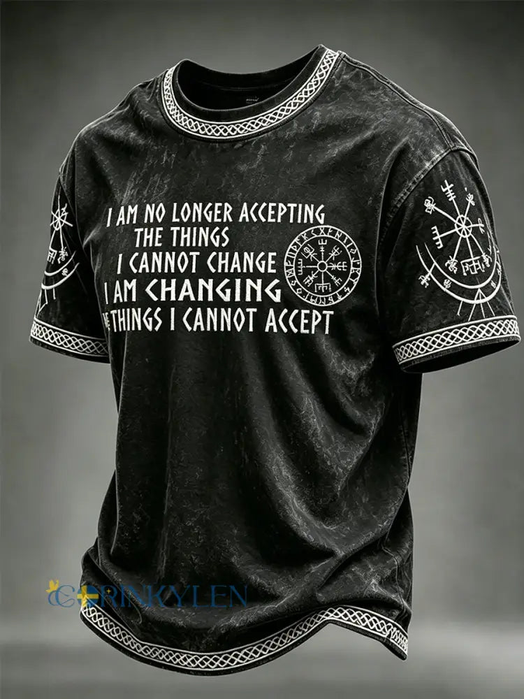 Mäns Vintage Viking Visdom Acceptera Ändra utskrift Korta ärmar T-shirt - svart / S