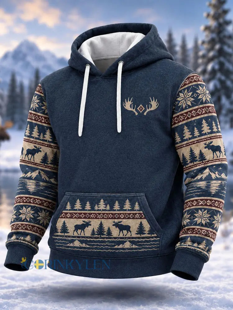 Mäns vintersätter Skriv ut Casual Hoodie. - som bild / S