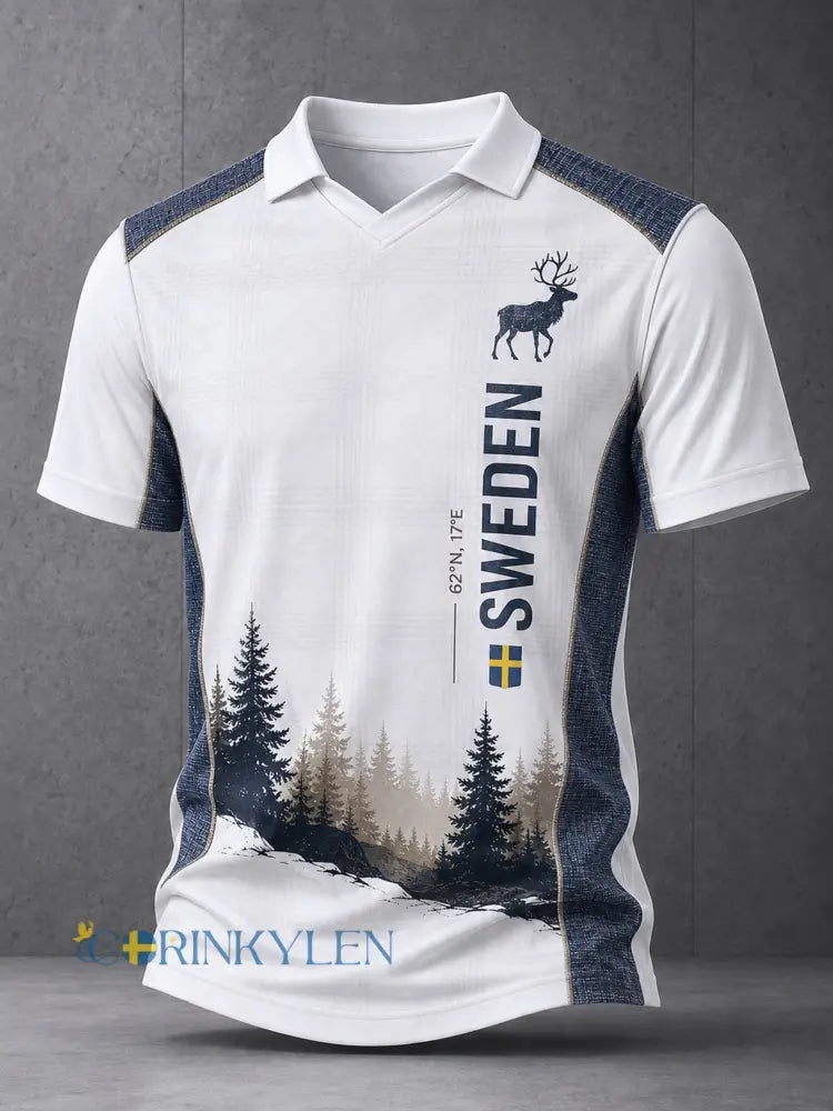 Mans löst sittande bas-T-shirt med V-ringning tryckt mönster och korta ärmar - A / S