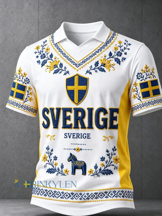 Mans löst sittande bas-T-shirt med V-ringning tryckt mönster och korta ärmar - A / S