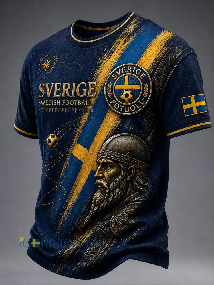 Mans Retro Svensk Fotboll Fan Konsttryck Avslappnad T-shirt - A / S