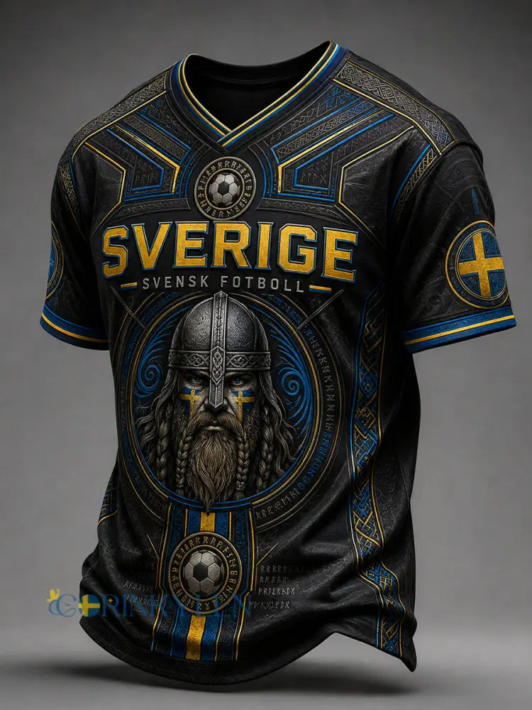 Mans Retro Svensk Fotboll Fan Konsttryck Avslappnad T-shirt - A / S