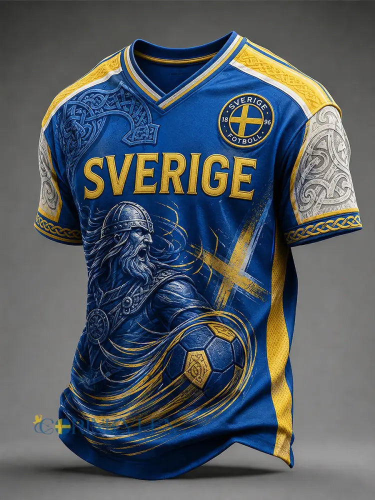 Mans Retro Svensk Fotboll Fan Konsttryck Avslappnad T-shirt - A / S