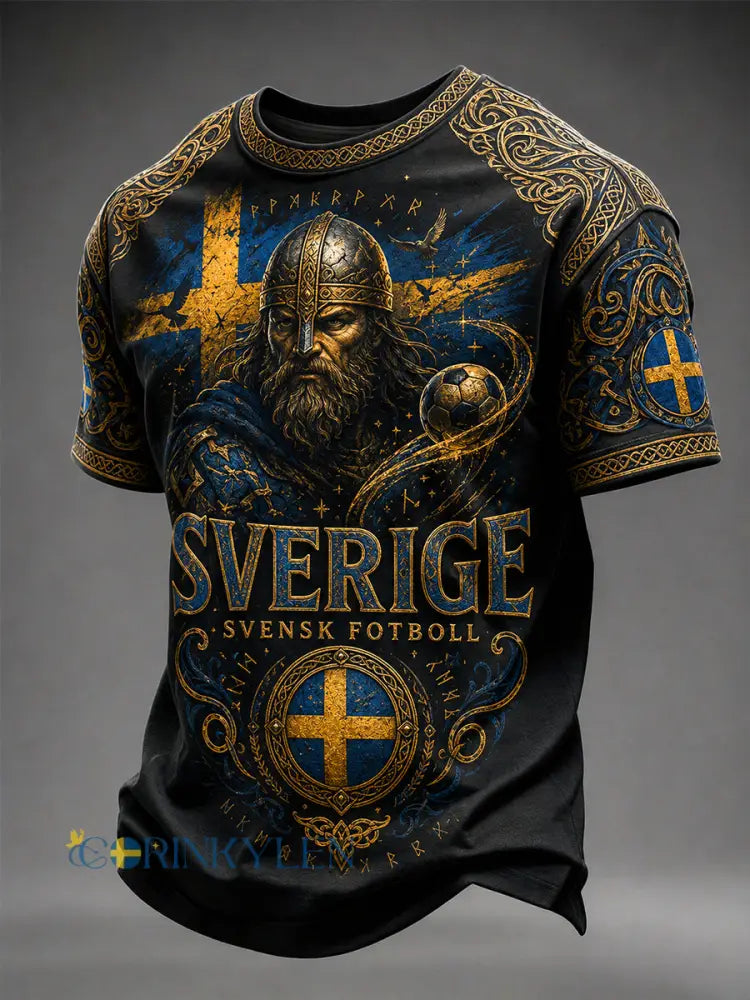 Mans Retro Svensk Fotboll Fan Konsttryck Avslappnad T-shirt - A / S