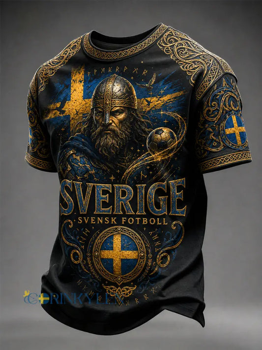 Mans Retro Svensk Fotboll Fan Konsttryck Avslappnad T-shirt - A / S