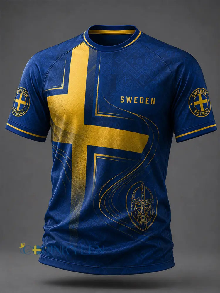 Mans Retro Svensk Fotboll Fan Konsttryck Avslappnad T-shirt - A / S