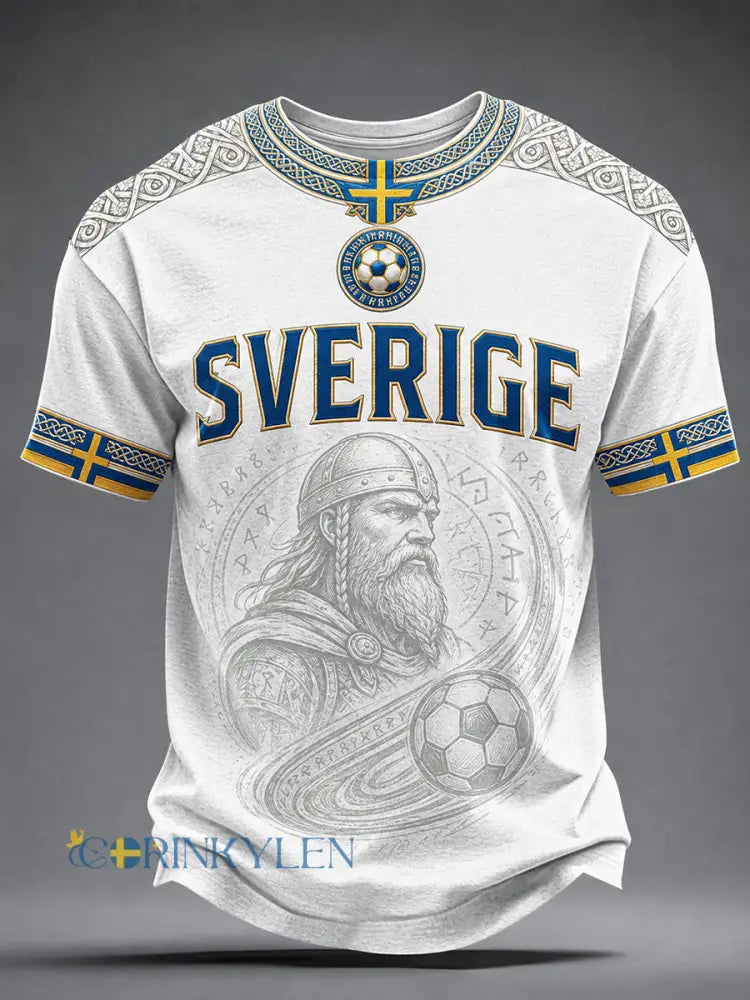 Mans Retro Svensk Fotboll Fan Konsttryck Avslappnad T-shirt - A / S