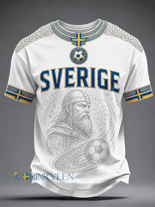 Mans Retro Svensk Fotboll Fan Konsttryck Avslappnad T-shirt - A / S