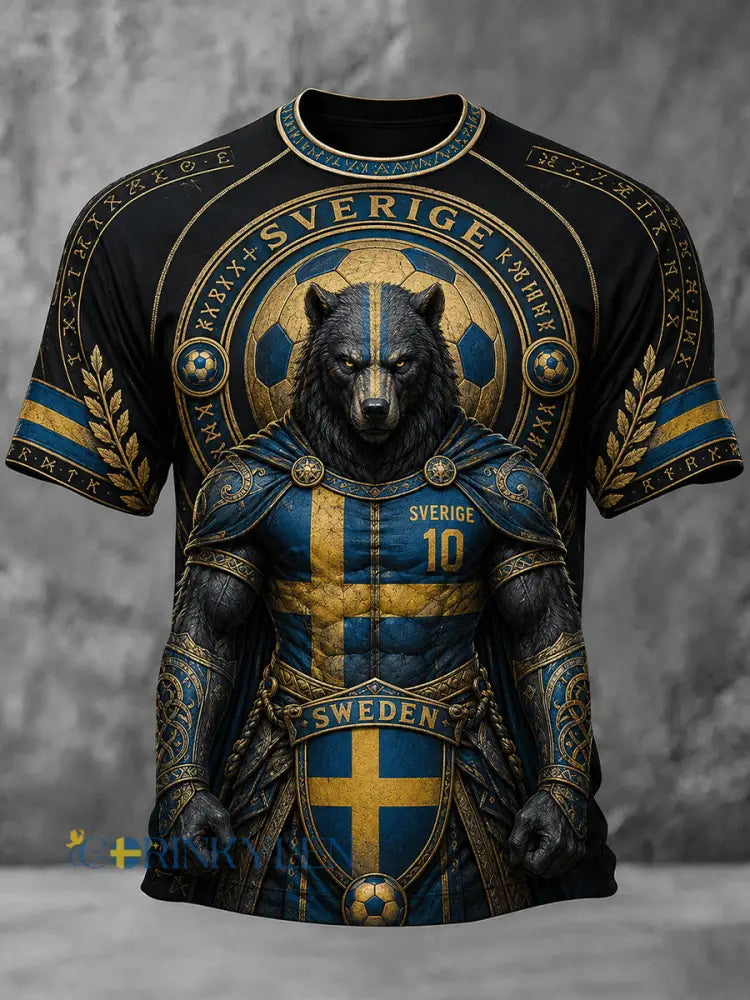 Mans Retro Svensk Fotboll Fan Konsttryck Lässig T-shirt - A / S