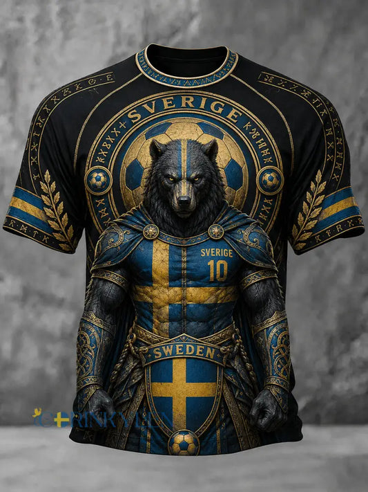 Mans Retro Svensk Fotboll Fan Konsttryck Lässig T-shirt - A / S