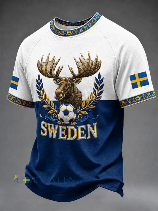 Mans Retro Svensk Fotboll Fan Konsttryck Lässig T-shirt - A / S
