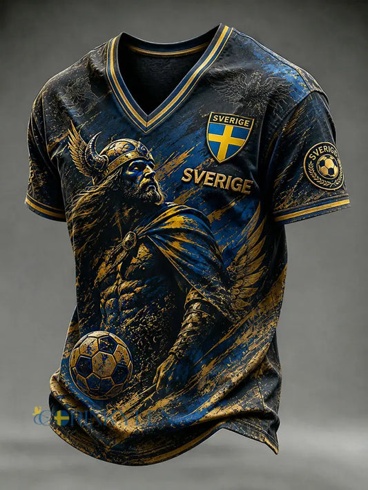 Mans Retro Svensk Fotboll Fan Konsttryck Lässig T-shirt - A / S