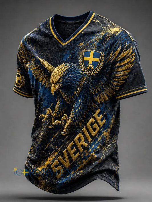 Mans Retro Svensk Fotboll Fan Konsttryck Lässig T-shirt - A / S