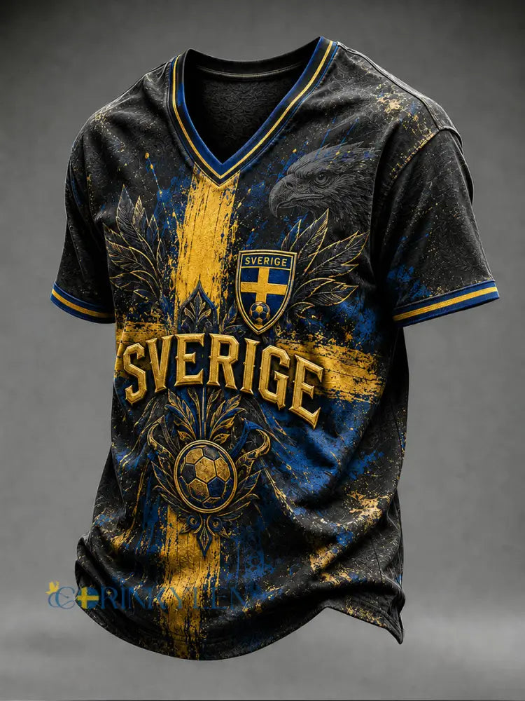Mans Retro Svensk Fotboll Fan Konsttryck Lässig T-shirt - A / S