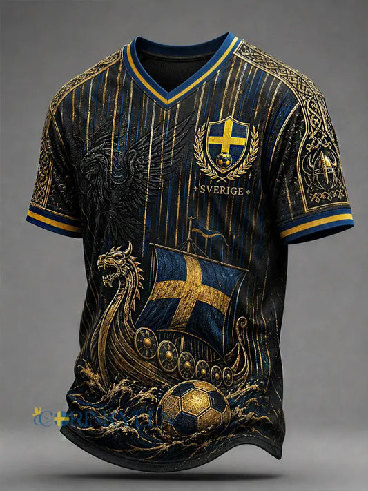Mans Retro Svensk Fotboll Fan Konsttryck Lässig T-shirt - A / S