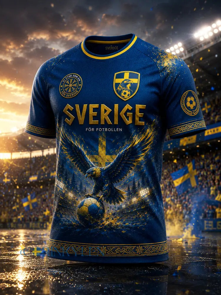 Mans Retro Svensk Fotboll Fan Konsttryck Lässig T-shirt - A / S