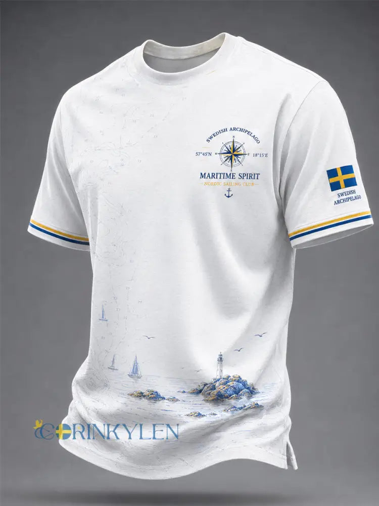 Mans t-shirt med svensk skärgårdstävling - vitt / S