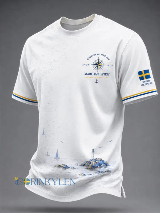 Mans t-shirt med svensk skärgårdstävling - vitt / S