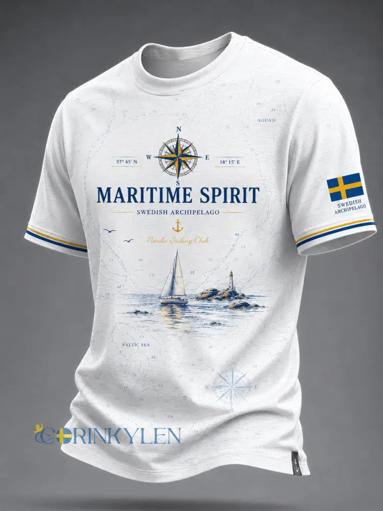 Mans t-shirt med svensk skärgårdstävling - vitt / S