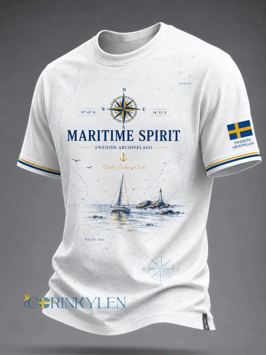 Mans t-shirt med svensk skärgårdstävling - vitt / S