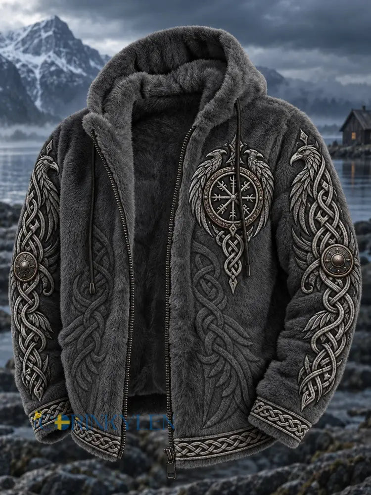Mans Viking-tryckt flanellkappa - som bild / S