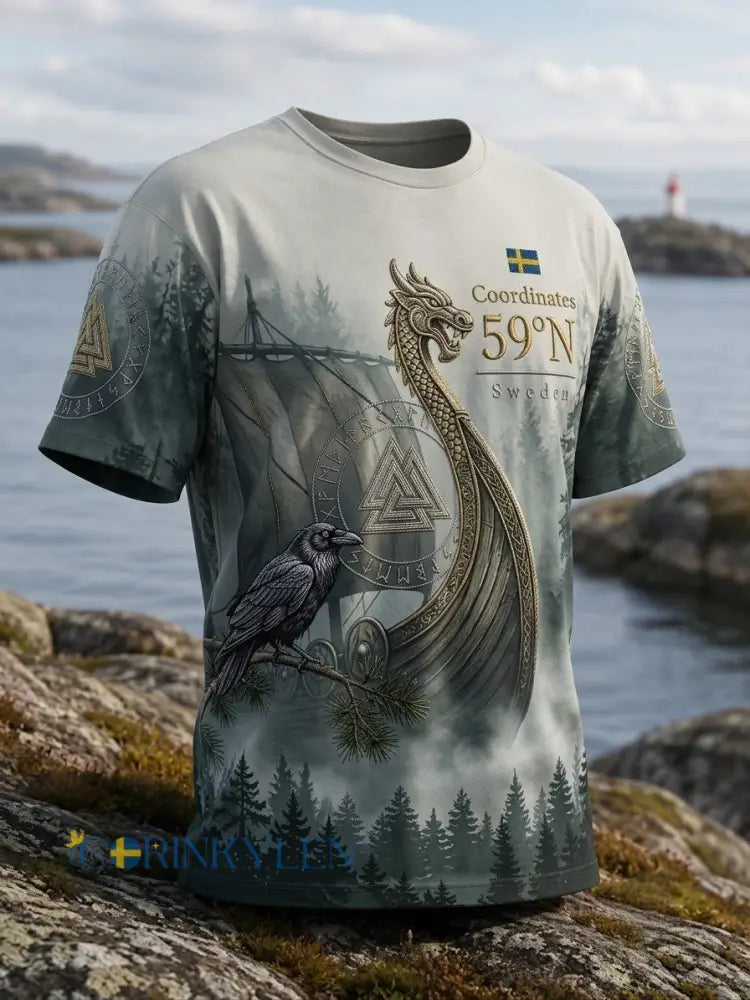 Mans Vintage Svenska Birka Vikingaveckor T-shirts - grönt / S