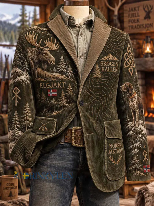 Mans Vintage Traditionell Höstjaktssäsong Mönstertryckt Kavaj - som bild / S