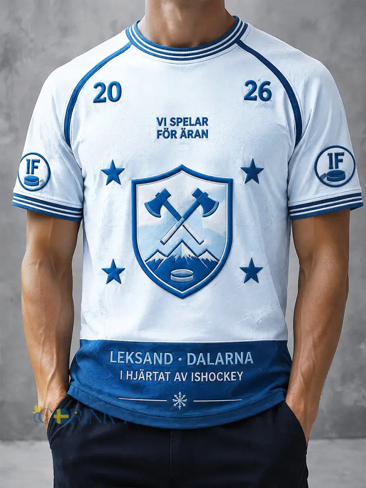 Mansblåt fritids-T-shirt med tryck av det schweiziska ishockeylaget Leksands IF - skyblåa / S