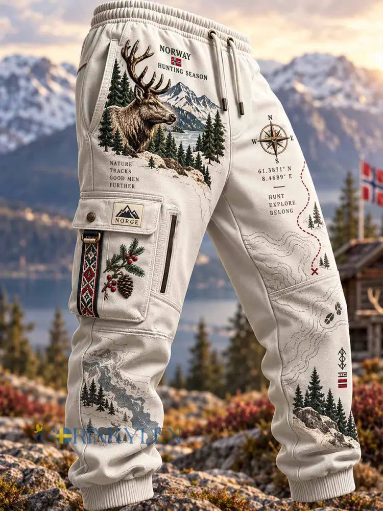 Mansbyxor med vintage-mönster för jakt och äventyr - som bild / S
