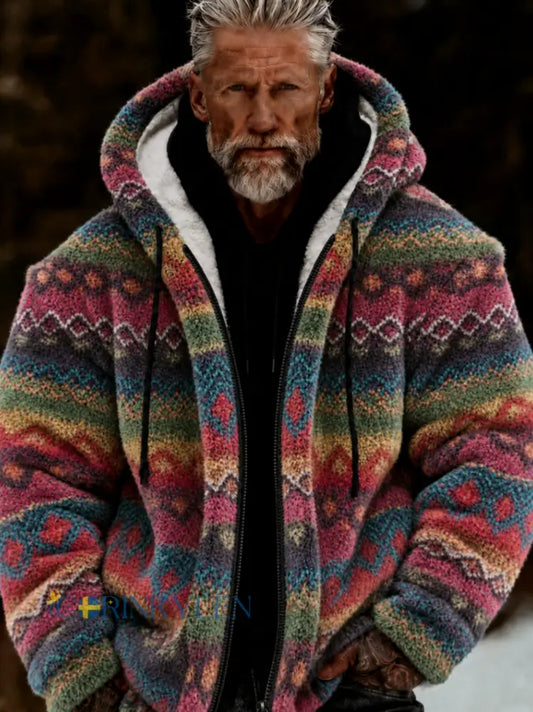 Mansjacka i plysch mysig och varm med dragkedja och huva - flerlog / S