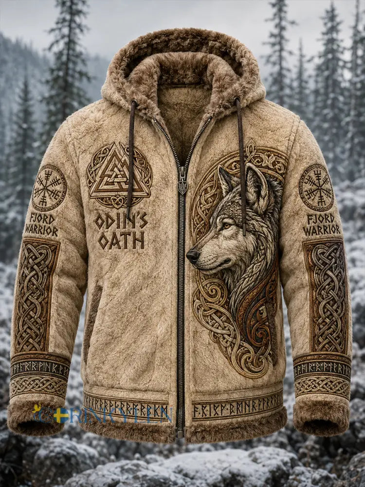 Manslig flanellhuvtröja i vintagestil med vikingainspirerat tryck - A / S