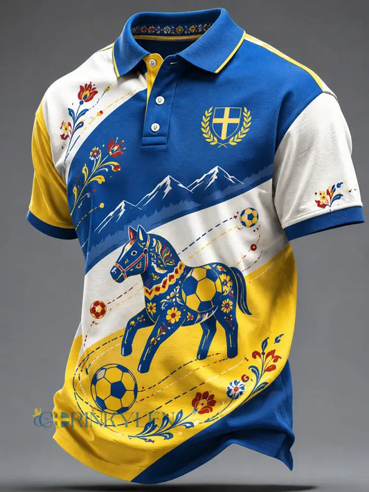 Manslig svensk fotbollssupporterkonsttryck kortärmad polo - A / S