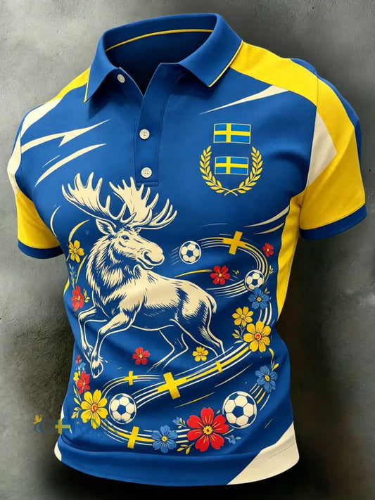 Manslig svensk fotbollssupporterkonsttryck kortärmad polo - A / S