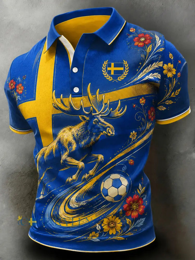 Manslig svensk fotbollssupporterkonsttryck kortärmad polo - A / S