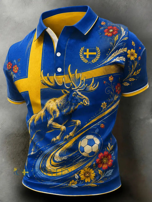 Manslig svensk fotbollssupporterkonsttryck kortärmad polo - A / S