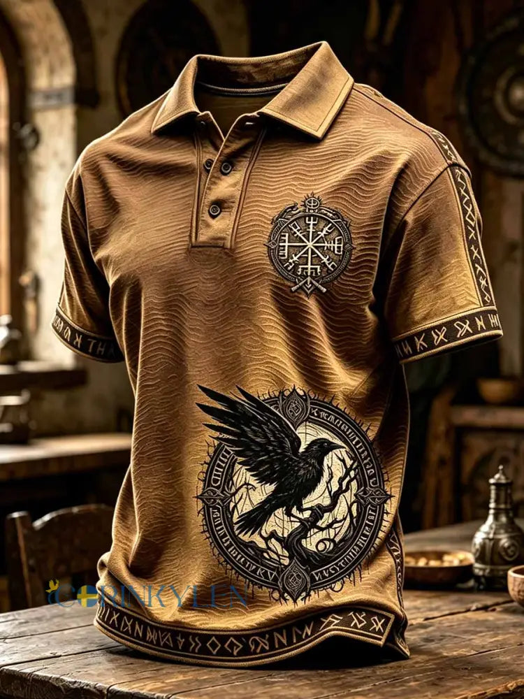 Mansretro-vikingartyg med tryckt konstmönster poloströja - som bild / S