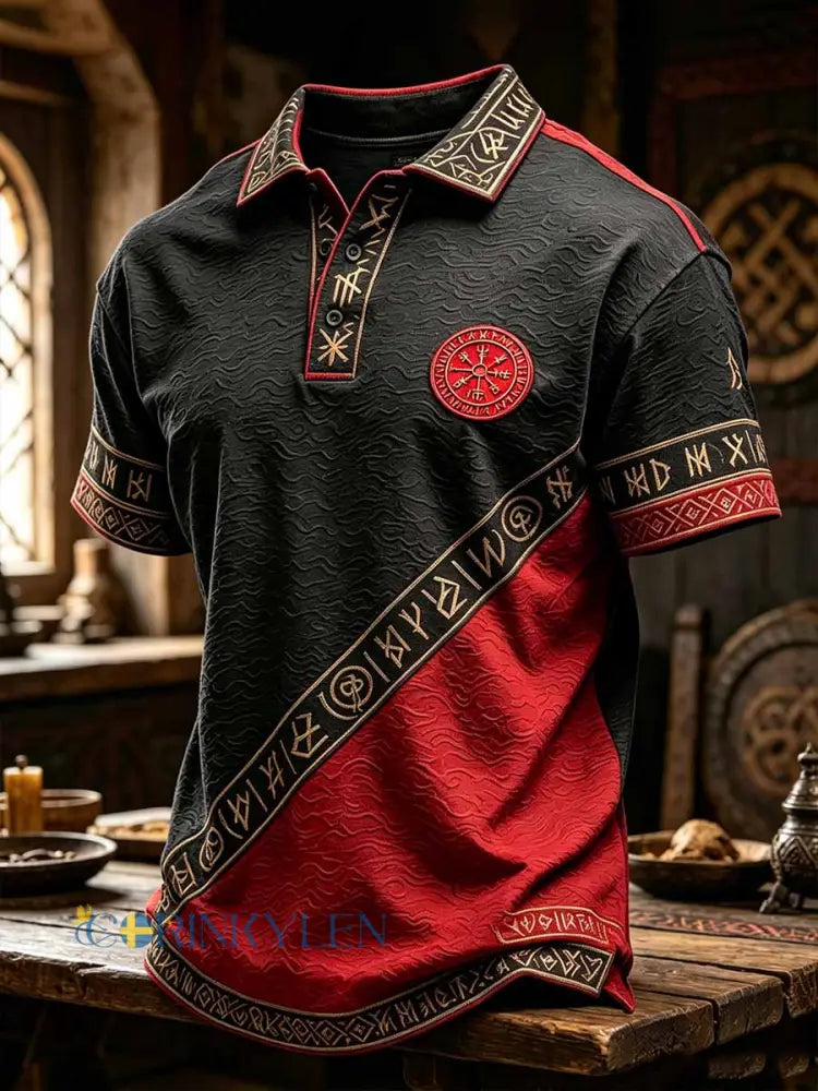 Mansretro-vikingartyg med tryckt konstmönster poloströja - som bild / S